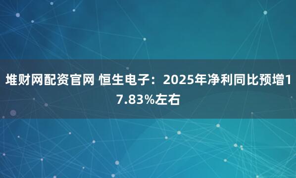 堆财网配资官网 恒生电子：2025年净利同比预增17.83%左右